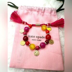 Kate Spade Pretty Poms Pink/Yellow/Red Tassel Beaded Bracelet